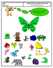 okul öncesi renkler çalışma sayfaları; verilen resimle aynı renkte olan resimleri işaretle